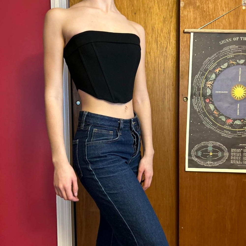 Black Strapless Crop Top - Size S from Forever 21
